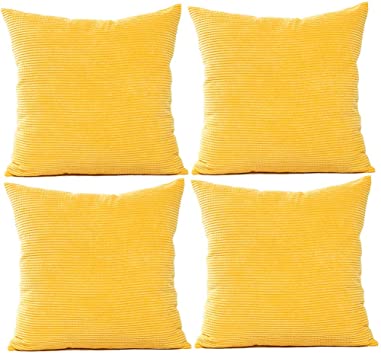 JOTOM Solid Color Corduroy Waist Throw Pillow Case Corn Kernels Soft Cushion Cover for Home Decorative Couch Sofa,45x45cm,Set of 4(Corn Kernels|Yellow)