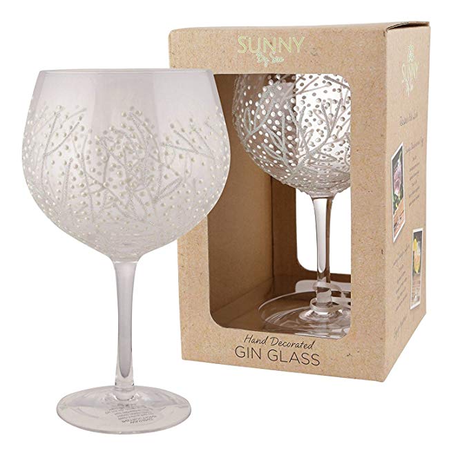 Sunny by Sue Large Gin and Tonic Goblet Hand Decorated Gin Glass 600ml | Green Leaf