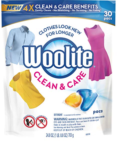 Woolite Clean & Care Pacs, Laundry Detergent Pacs, 30 Count, for Standard and HE Washers