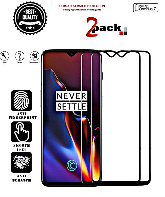 Aeidess 11D Tempered Glass with Curved Edges and 9H Hardness Full Glue Edge to Edge Screen Protection for OnePlus 7 One Plus 1 7 - Black with Easy Installation kit (Pack of 2)