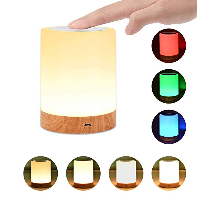 Touch lamp Comkes Night light,Bedside Table Lamps for Bedrooms, Rechargeable Portable Night Light with Dimmable 2800K-3100K Warm White Light& Color Changing RGB