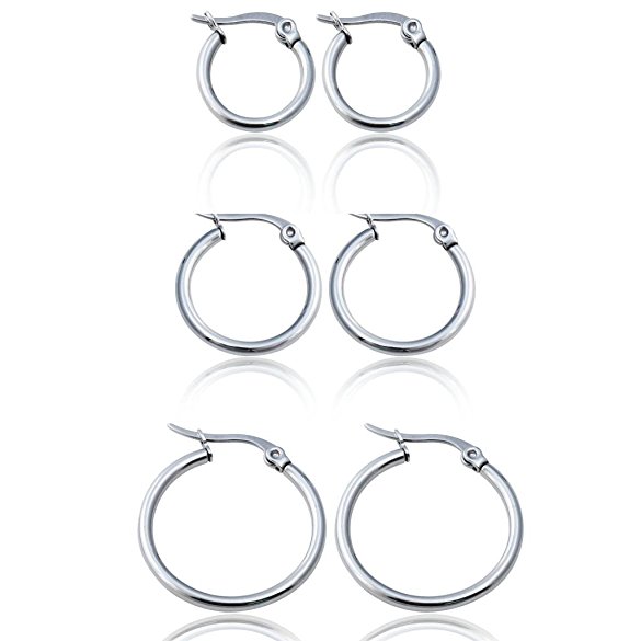 FUNRUN 3-4 Pairs Stainless Steel Hoop Earrings for Women Men Cute Huggie Earrings Piercing Set 10-20MM