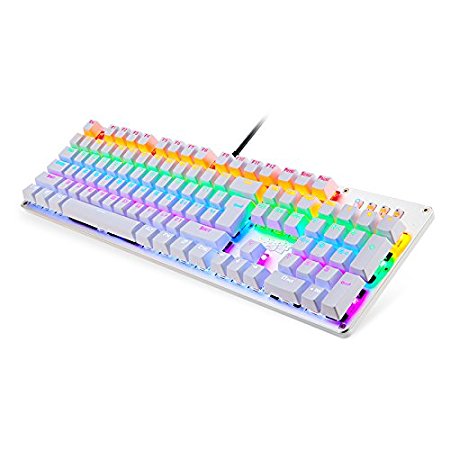 Mechanical Keyboard with Black Switches,LINGBAO Jiguanshi Mini Wired USB Gaming Keyboard with Colourful Backlit LED Light,104 Keys Anti-ghosting for PC,Mac,Laptop,Gamer (White)