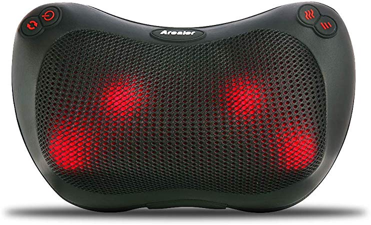 Arealer Neck and Back Massager Massage Pillow with Heat, Shiatsu and Deep Tissue Kneading for Shoulder, Neck, Back and Muscle Pain Relief, Relaxation in Car Home and Office