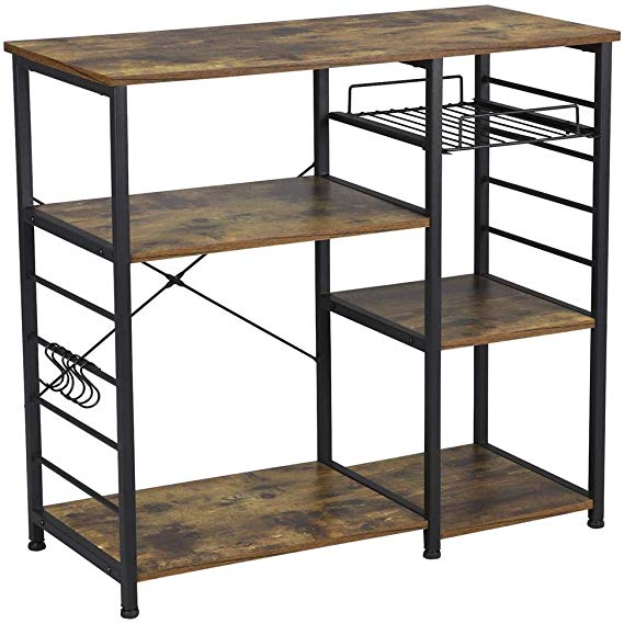 Yaheetech 35.5 inches Microwave Cart Kitchen Baker's Rack Utility Oven Stand Shelf Storage Cart 3-Tier Rustic Brown