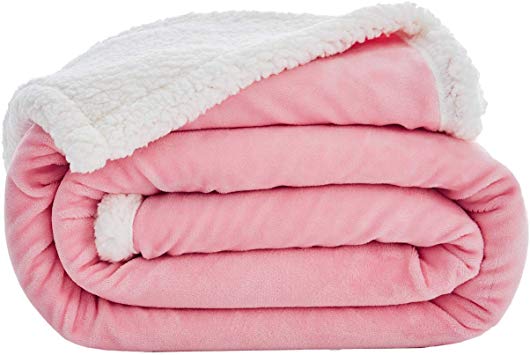 Love's cabin Sherpa Fleece Blanket Throw Size (Pink, 50x60 Inches) Fuzzy Plush Throw Blanket for Couch or Sofa | Reversible Warm Cozy Soft Blankets for Adults and Kids