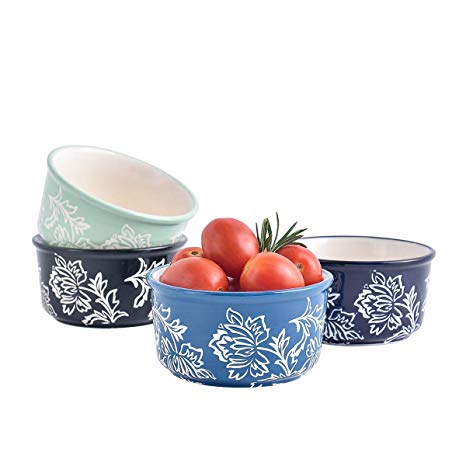 KINGSBULL HOME Ceramic Ramekins set of 4, Rosary Porcelain Durable Creme Brulee Dishes for Dessert, Baking, Souffle, Snack, Custard Cups and Pudding Cups Set