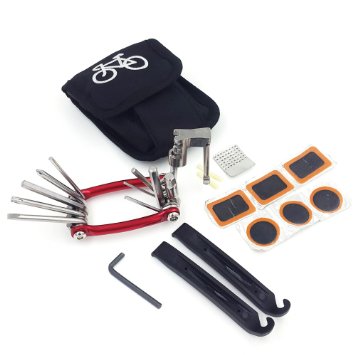 WOTOW Bicycle Maintenance Set Bag Multifunction 11 in 1 Chain Cutter Repair Kit Tire Patch Lever