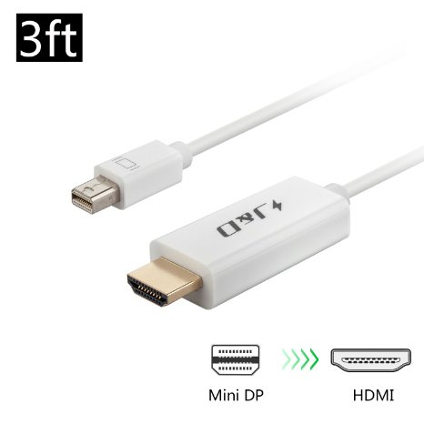 JampD Gold Plated Mini DisplayPort Thunderbolt Port to HDMI Cable Adapter White 3 Feet