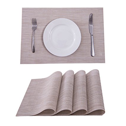 Set of 4 Placemats,Placemats for Dining Table,Heat-resistant Placemats, Stain Resistant Washable PVC Table Mats,Kitchen Table mats(Linen)