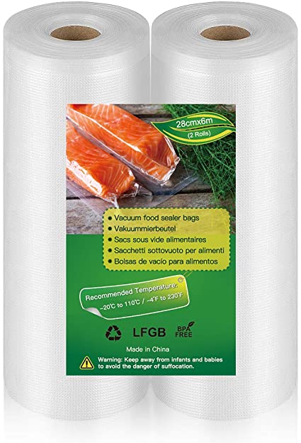 BoxLegend Vacuum Sealer Bags Vacuum Food Sealer Rolls, 2 Rolls 28 x 600cm Storage Bags, Heavy-Duty Commercial Customized Size Food Bags for Food Storage, Sous Vide Cooking, BPA-Free