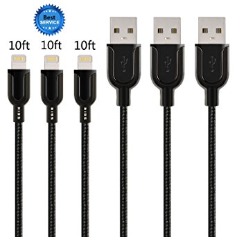 iPhone Cable SGIN - 3Pack 10FT Nylon Braided Cord Lightning to USB iPhone Charging Charger for iPhone 7,7 Plus,6S,6 Plus,SE,5S,5,iPad,iPod Nano 7(K1 Black)