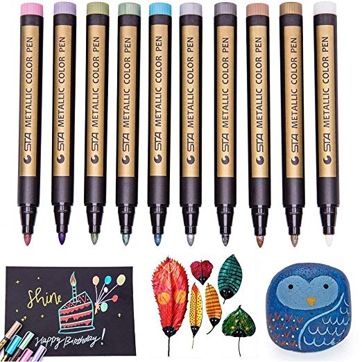 【New Arrival]】Aibesser Metallic Marker Pens, Metallic Paint Marker, 10 Pieces Metallic Color Art Marker Pens Fine for DIY Rock Painting,Glass, Metal, Wood and Photo Album