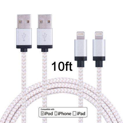 Wecharge(TM) 2 Pack 10FT Durable Nylon Braided Lightning Cables Syncing and Charging Cord with Aluminum Connector for iPhone 6s plus, 6s, 6 plus, 6, 5s, 5c, 5, iPad Air, iPad Mini(Champagne gold)