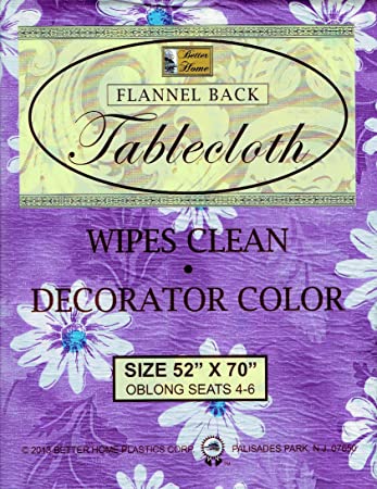 Better Home Purple Flower Vinyl Tablecloth Decorator Design Flannel Backing (52"x70" Oblong)