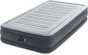 Intex 67765ED Dura-Beam Deluxe Comfort-Plush Mid-Rise Air Mattress: Fiber-Tech – Twin Size – Built-in Electric Pump – 13in Bed Height – 300lb Weight Capacity