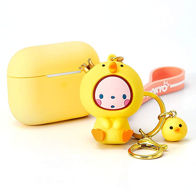 ESR for AirPods Pro Case Cover, Bounce Carrying Case with Cute Animal Keychain for AirPods Pro 2019 Charging Case [Won't Affect Wireless Charging] Shock-Absorbing Soft Silicone Case Skin, Yellow