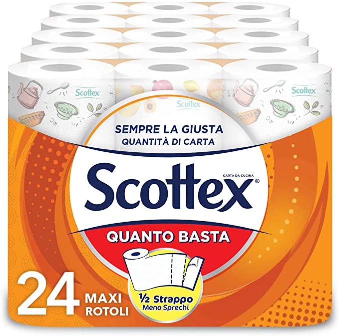 Scottex Quanto Basta, Kitchen Paper Option Half Tear, Pack of 24 Maxi Rolls