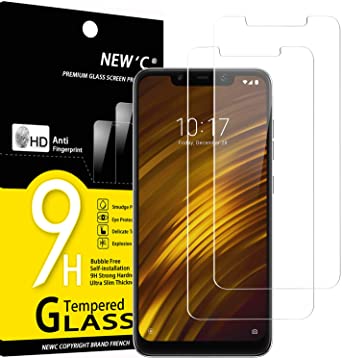 NEW'C 2 Unidades, Protector de Pantalla para Xiaomi Pocophone F1, Antiarañazos, Antihuellas, Sin Burbujas, Dureza 9H, 0.33 mm Ultra Transparente, Vidrio Templado Ultra Resistente