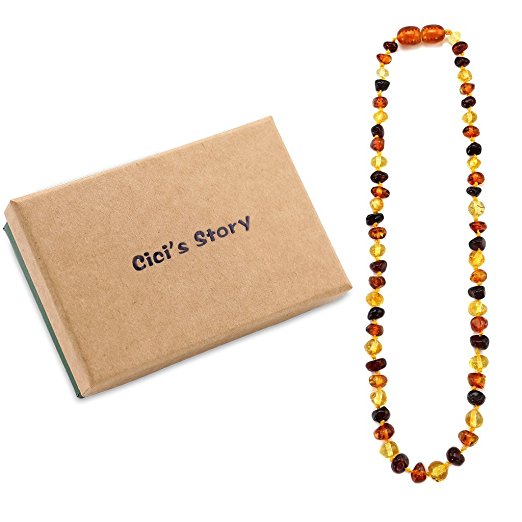 Baltic Amber Teething Necklace for Baby (Unisex)(Multicolor)(13 Inches) - Baby Gift Sets - Natural Anti Inflammatory Beads.Teething Pain Reduce Properties