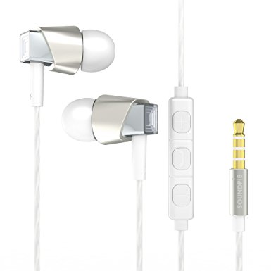 SoundPie SP33 Zinc AI Smart Premium Metal In-Ear Noise-isolating Stereo Earbuds With Microphone and Control for Apple,iPhone,iPad,iPod Samsung and Google (Leather Carry Case, Extra Ear Tips, Silver)
