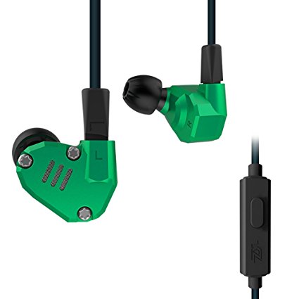 Quad Driver Headphones,ERJIGO KZ ZS6 High Fidelity Extra Bass Earbuds with Microphone,with Detachable Cable (Green)