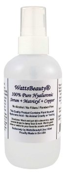 Watts Beauty 100 Pure Hyaluronic Acid with Matrixyl  Copper - An Optimized Formula OTC Anti Aging Face Serum - Made in the USA - No Alcohol No Parabens Vegan - For Crows Feet Under Makeup Wrinkles Fine Lines Aging Dry Oily Dull Skin