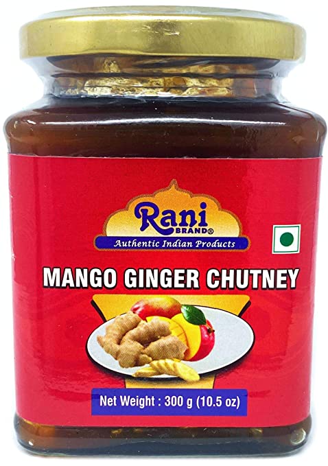 Rani Mango & Ginger Chutney (Indian Preserve) 10.5oz (300g) Glass Jar, Ready to eat, Vegan ~ Gluten Free Ingredients, All Natural, NON-GMO