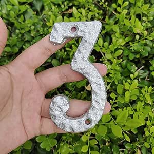 4 Inch House Numbers for Outside-Rustproof Cast Iron Metal Address Home Number/Unique Hammered Style Mailbox Numbers/Elegant Silver Finished/Number 3