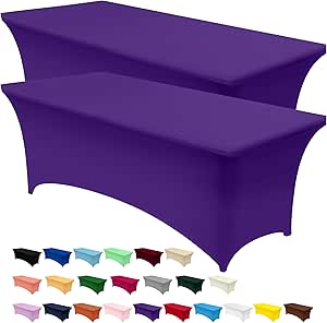 Utopia Kitchen Spandex Tablecloth 2 Pack [8FT, Purple] Tight, Fitted, Washable and Wrinkle Resistant Stretch Rectangular Patio Table Cover for Event, Wedding, Banquet & Parties [96Lx30Wx30H Inch]