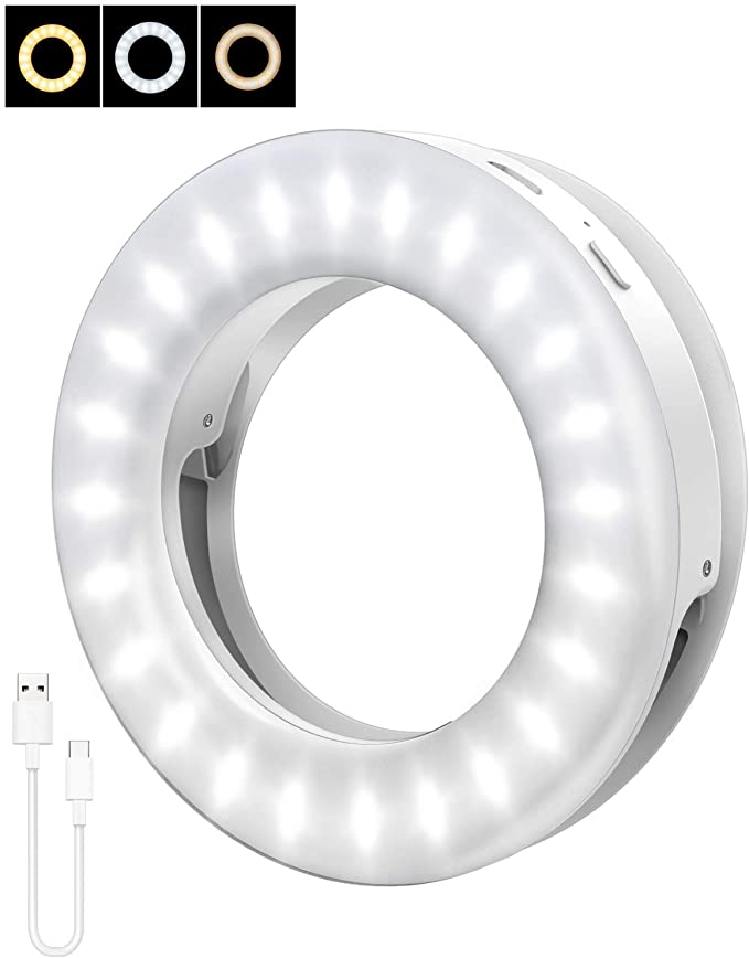ELEGIANT Selfie Ring Light, Clip-on Selfie Light with 40 LED & 4 Light Modes Rechargeable Portable Circle Light for Phone Laptop iPad YouTube Vlogging TikTok Photography Video Makeup (White)