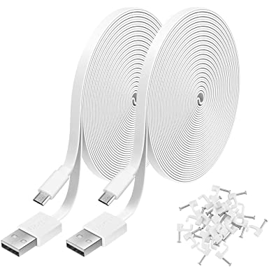 Uogw 2 Pack 20FT Power Extension Cable Compatible with Yi Home Camera Wyze v3,Blink,USB to Micro USB Durable Charging (White)