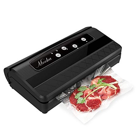 Vacuum Sealer 16Liter/min Strong Suction, Mooka 4-in-1 Sealing System With Cutter, 10 Sealing Bags (FDA-Certified), Multi-use Vacuum Packing Machine and Pumping Hose, Dry/Moist Food Mode for Food Preservation