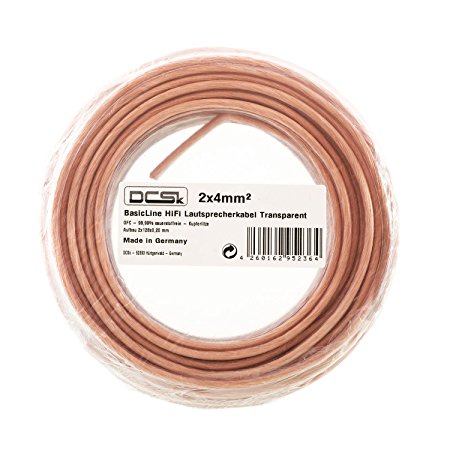 AWG 11 - 2x4mm² - 10m Role | DCSk HiFi Copper Loud Speaker Cable transparent | 99,99% OFC pure Copper