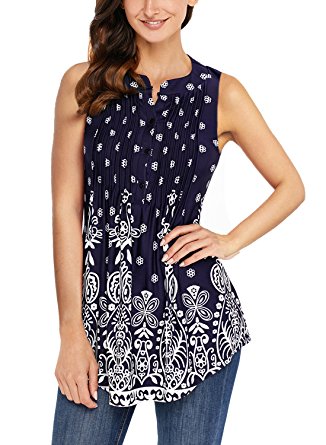 Dokotoo Womens Summer Casual Floral Print Flare Tanks Tops