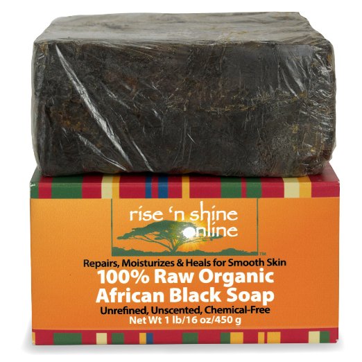16 Oz Raw African Black Soap Bar From Ghana - FREE EBOOK - Body Wash Shampoo and Face Wash - Authentic Organic Homemade Soap with Coconut Oil and Shea Butter - Helps Clear Skin Acne Eczema Psoriasis