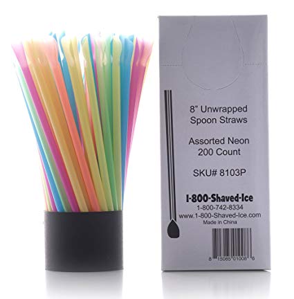 Spoon Straws, Assorted Neon, 200 Count by Hawaiian Shaved Ice