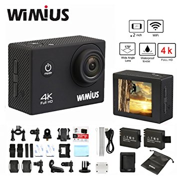 WiMiUS Action Camera 4K Wifi 16MP 2.0 inch Waterproof Sports Video Camera Car Helmet Camcorder Include 2pcs Batteries with Accessories Kits(Q1) (Black)