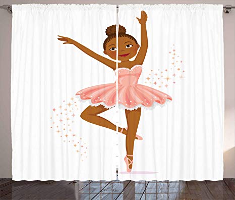 Ambesonne Retro Curtains, Ballerina Dancing Daughter Classic Performance Hobby Birthday Kids Baby Theme, Living Room Bedroom Window Drapes 2 Panel Set, 108 W X 108 L Inches, Brown and Rose