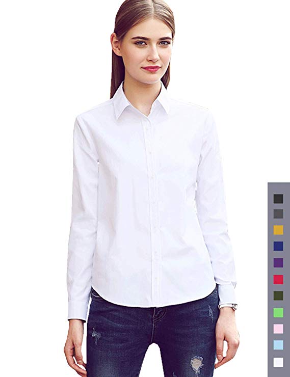 diig Button Down Shirts for Women - Long Sleeve Women Dress Shirts Work Blouses, XS M 2 XL