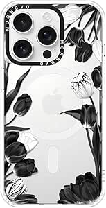 MOSNOVO Case for iPhone 16 Pro, [Compatible with Magsafe] [Buffertech 6.6ft Military-Grade Drop Protection] [Anti Peel Off Tech] Clear Phone Case Design - Black White Tulips