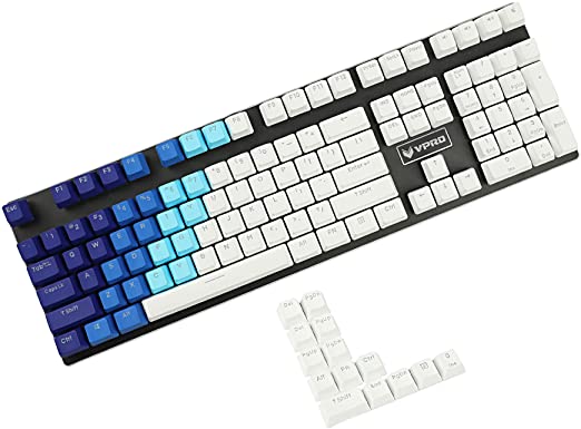 YMDK Double Shot 108 Dyed PBT Shine Through OEM Profile Keycap Rainbow Carbon Sunset Backlit Keycaps for MX Switches Mechanical Keyboard（Only Keycap） (Blue White Gradient 122)