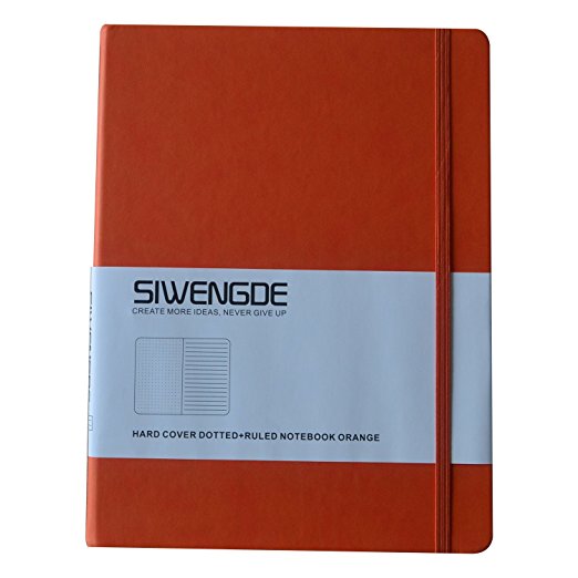 Siwengde Dotted-grid / Ruled / Lined / Bullet Journal Notebook Extra Large (B5,19cmx25cm) 7.5"x9.8" 160Pages Premium Thick Smooth Paper 100gsm Ink-proof (Orange)