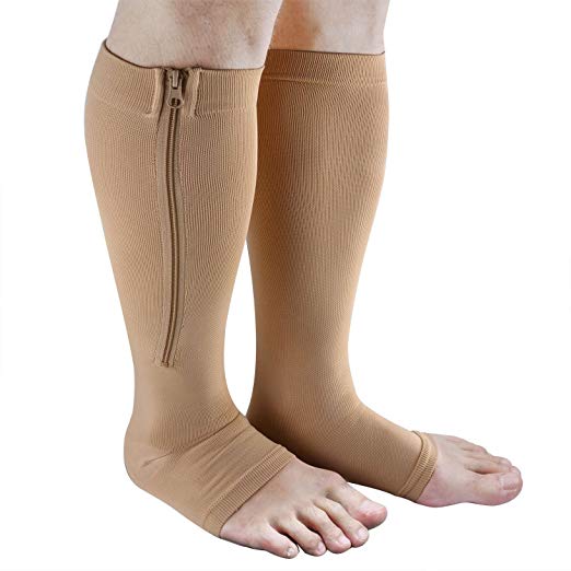 Zipper Compression Socks, Aniwon Open Toe Compression Socks Calf Leg Support Hose Stocking