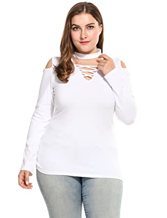 Meaneor Women's Plus Size Long Sleeve Tunic Top Jumper Sweater with Lace