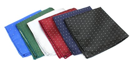 Set of 6 Men's Pocket Squares Solid Color and White Dot Pattern - Bright Colorful Handkerchiefs