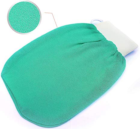 Korean Spa Exfoliating Body Scrub Glove - Dead Skin Cell Remover, Double Sided Exfoliator Mitt - Remove Blackheads, Bumps and Impurities for Deep Cleansing and a Healthy Soft Skin (Green)