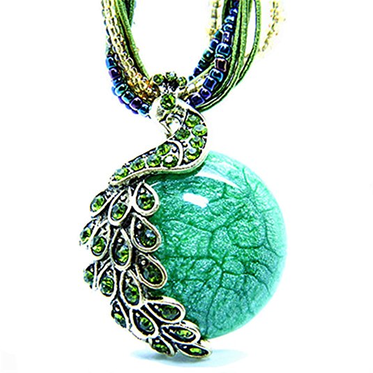 Bohemia Cats Eys opal National Personality Peacock Pendant Necklace for Woman Fashion Jewelry "18"