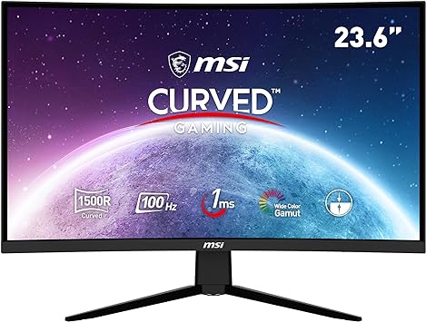 MSI G245CV, 24" Curved Gaming Monitor, 1920 x 1080 (FHD), VA, 1 ms, 100 Hz, FreeSync Premium, HDMI, DP Port, Tilt