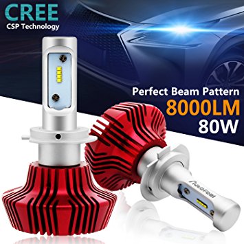 H7 Led Headlight Bulbs,Autofeel Led Headlight Conversion Kit with Perfect Beam Pattern,80W 8000LM 6500K Cool White Cree Chips